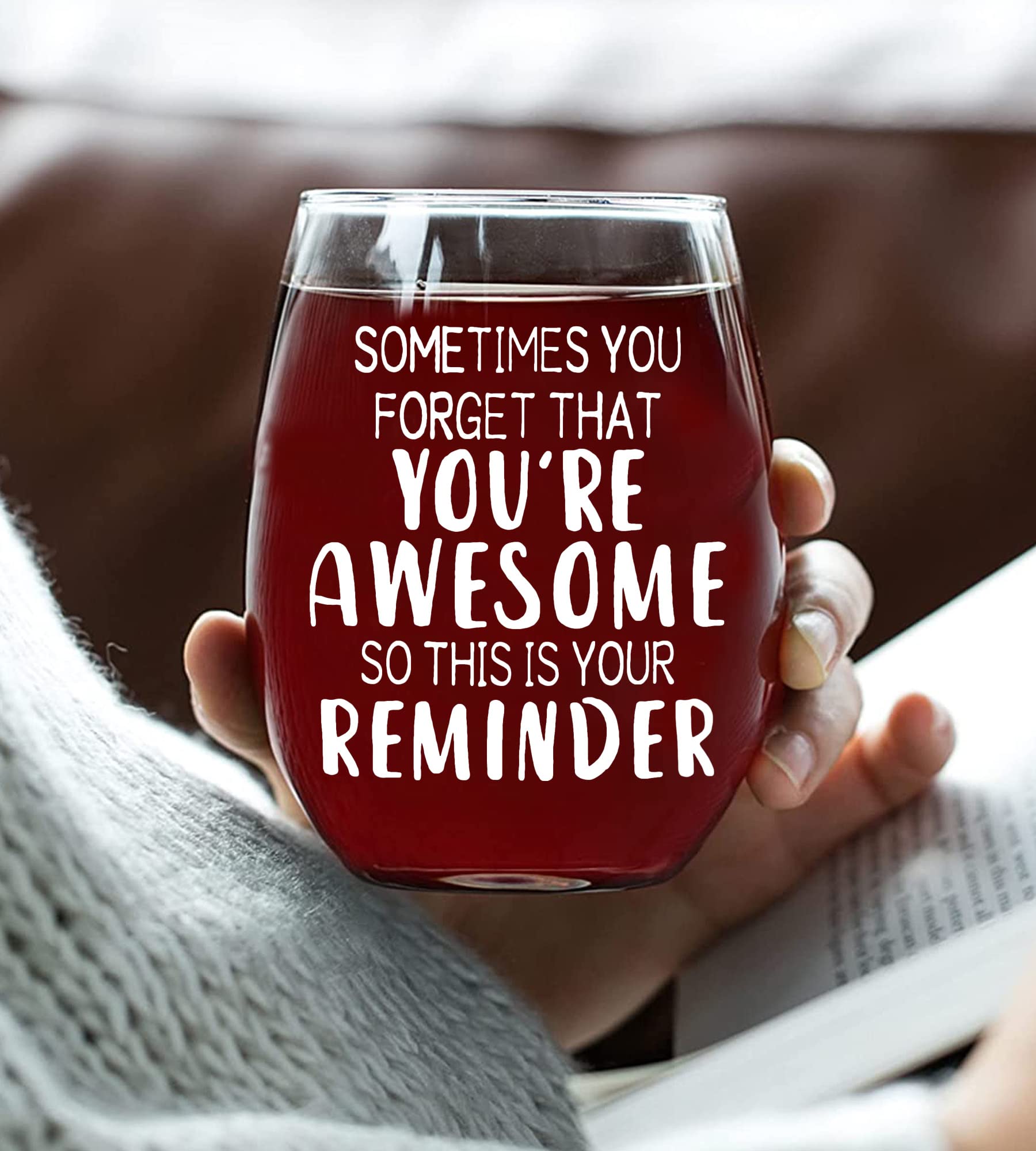 CASUVEA Gifts for Women, Sometimes You Forget that You Are Awesome Wine Glass, Encourage Stemless Wine Glass, Birthday Mothers Fathers Day Idea for Mom Dad Husband Wife Friends Teacher