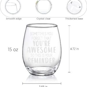 CASUVEA Gifts for Women, Sometimes You Forget that You Are Awesome Wine Glass, Encourage Stemless Wine Glass, Birthday Mothers Fathers Day Idea for Mom Dad Husband Wife Friends Teacher