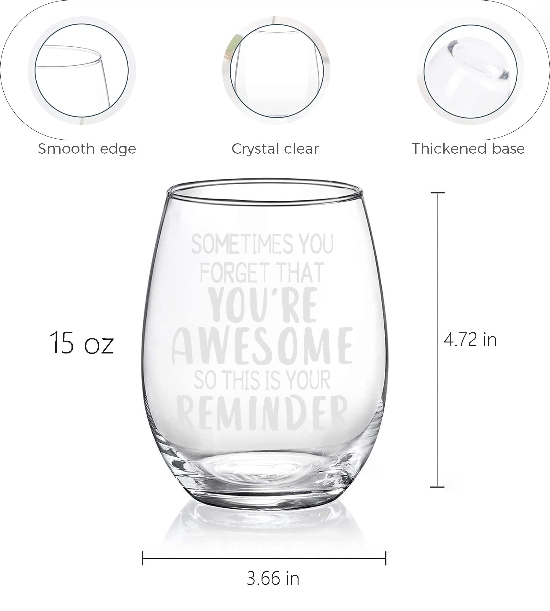 CASUVEA Gifts for Women, Sometimes You Forget that You Are Awesome Wine Glass, Encourage Stemless Wine Glass, Birthday Mothers Fathers Day Idea for Mom Dad Husband Wife Friends Teacher