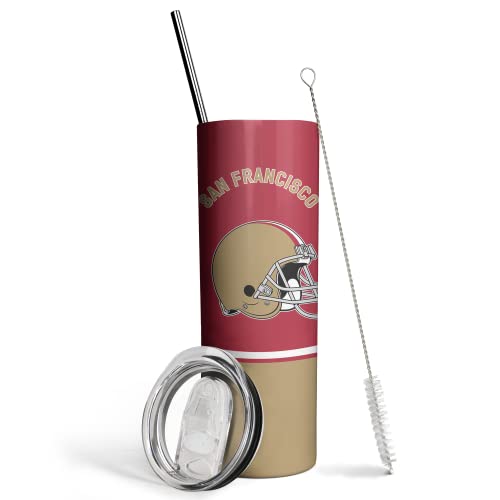 20oz Skinny Tumblers with Lid and Straws, Football Fan Gift for Reusable Travel Mug Keeps Drinks Cold & Hot Stainless Steel Insulated Tumbler