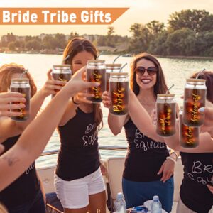 ICOONEY Wedding Gifts for Bride Bridesmaid Beer Can Glass - 8 Pack Maid of Honor Gifts for Engagement Bridal Shower Bachelorette Party - 16 OZ Drinking Glass Cups With Lids And Straws