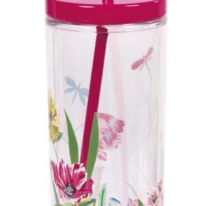 Kate Spade New York Acrylic Tumbler with Lid and Straw, 24 oz Tumbler, Slim Double Wall Tumbler, Dragonfly Tulip