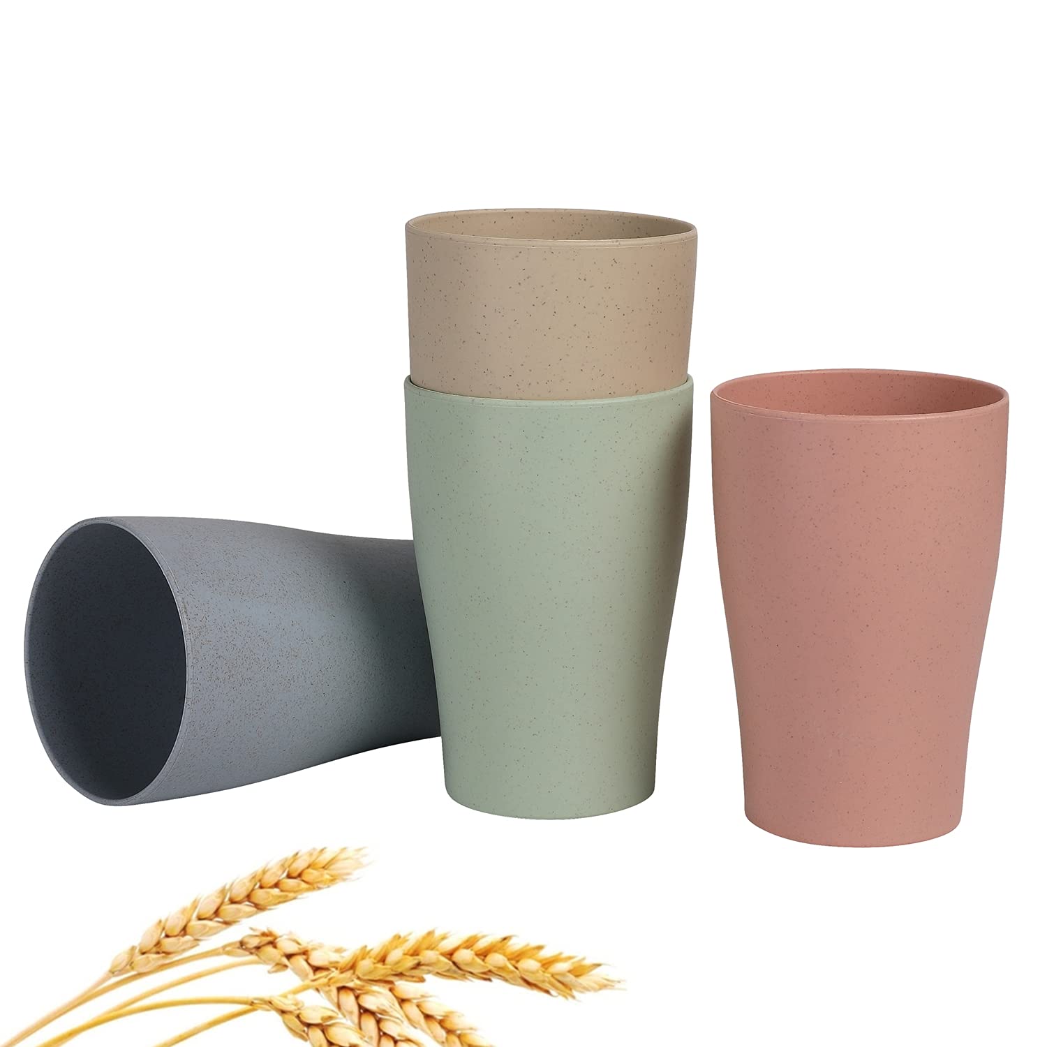 WANBY Wheat Straw Cup 4 Pcs Unbreakable and Reusable Drinking Cups Eco-Friendly Healthy Tumbler Set for Milk Juice and Water Dishwasher Safe (4 Pcs 11 Oz)