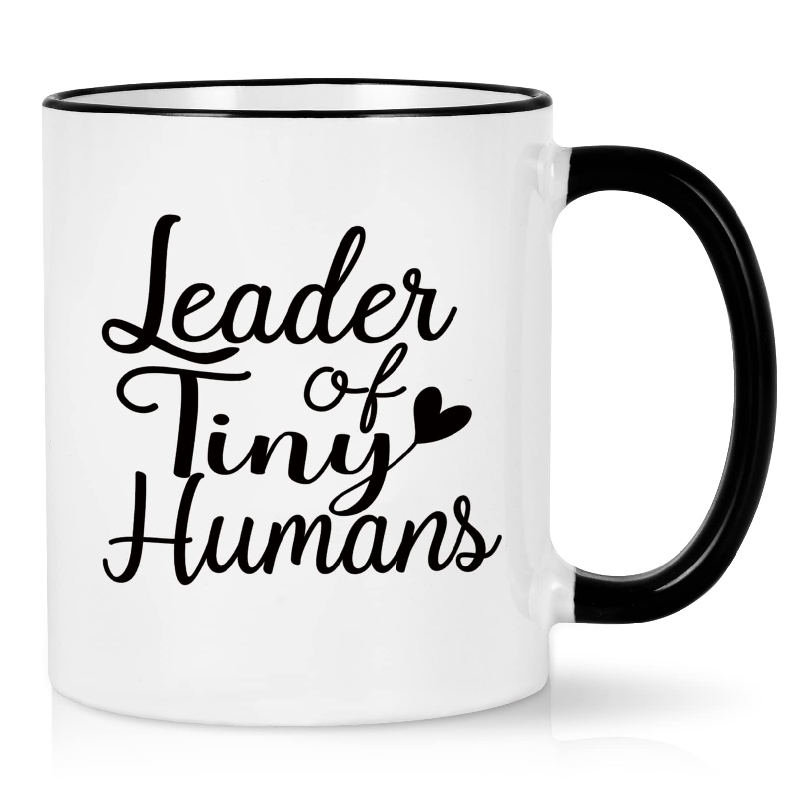 YHRJWN - Teacher Gifts for Women Men, Leader of Tiny Humans Mug, Teacher Appreciation Gifts, Novelty Christmas Birthday Gifts for Kindergarten Teacher, Daycare 11 Oz White(Black Handle)