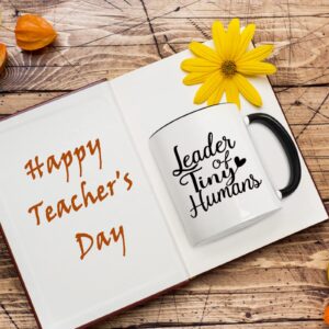 YHRJWN - Teacher Gifts for Women Men, Leader of Tiny Humans Mug, Teacher Appreciation Gifts, Novelty Christmas Birthday Gifts for Kindergarten Teacher, Daycare 11 Oz White(Black Handle)