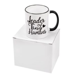 YHRJWN - Teacher Gifts for Women Men, Leader of Tiny Humans Mug, Teacher Appreciation Gifts, Novelty Christmas Birthday Gifts for Kindergarten Teacher, Daycare 11 Oz White(Black Handle)