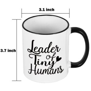 YHRJWN - Teacher Gifts for Women Men, Leader of Tiny Humans Mug, Teacher Appreciation Gifts, Novelty Christmas Birthday Gifts for Kindergarten Teacher, Daycare 11 Oz White(Black Handle)