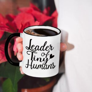 YHRJWN - Teacher Gifts for Women Men, Leader of Tiny Humans Mug, Teacher Appreciation Gifts, Novelty Christmas Birthday Gifts for Kindergarten Teacher, Daycare 11 Oz White(Black Handle)