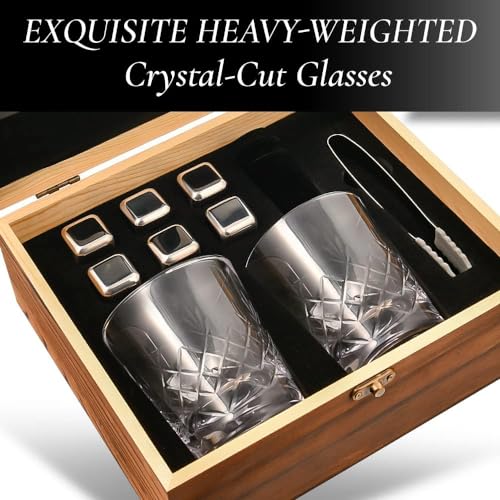 FJ FREDERICK JAMES Valentines Day Gifts for Him, Wedding Anniversary for Him, Anniversary for Husband from Wife - Crystal Whiskey Glass Set -Engraved 'to My Husband' inc. Box, Cooling Stones - fo