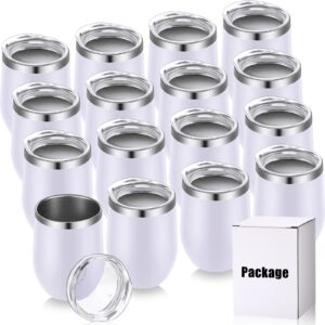 remagr 16 pack stainless steel wine tumblers 12 oz insulated vacuum wine cup set double wall stainless steel stemless wine mug glasses for wine coffee soda whiskey outdoor travel (white)