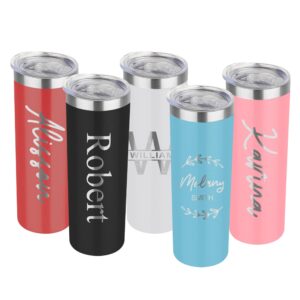 Custom insulated 20oz tumbler with lid, personalized skinny metal powder coated thermo for women men, engraved corporate gift to add your logo cup, travel thermal tumbler for coffee & beverages