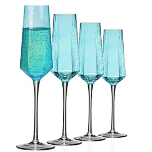 ziixon champagne flutes 8oz blue wedding champagne glasses classy champagne flutes elegant crystal champagne flutes set of 4 for anniversary christmas (blue)