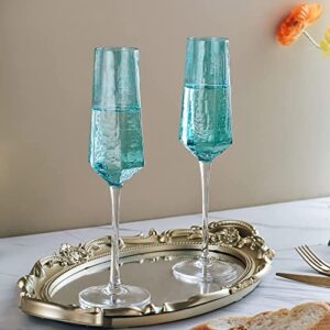 ziixon Champagne Flutes 8Oz Blue Wedding Champagne Glasses Classy Champagne Flutes Elegant Crystal Champagne Flutes Set of 4 for Anniversary Christmas (Blue)