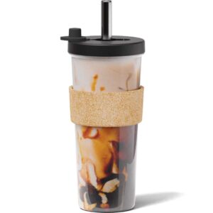 dodoko reusable boba cup and straw boba tea cup bubble tea cup reusable iced coffee cup cold coffee cup smoothie cup with lid and straw smoothie cup to go smoothie tumbler 24 oz - night black