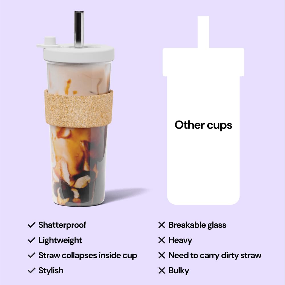 Dodoko Reusable Boba Cup and Straw Boba Tea Cup Bubble Tea Cup Reusable Iced Coffee Cup Cold Coffee Cup Smoothie Cup with Lid and Straw Smoothie Cup to go Smoothie Tumbler 24 oz - Night Black