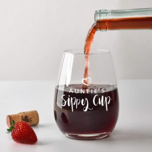 Auntie’s Sippy Cup - Aunt Wine Glass, 15Oz Stemless Wine Glass for Mother's Day Birthday Women Aunts Sisters - Aunt Wine Glass from Niece Nephew