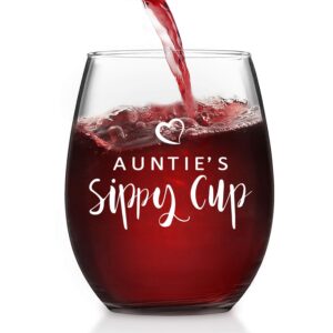 Auntie’s Sippy Cup - Aunt Wine Glass, 15Oz Stemless Wine Glass for Mother's Day Birthday Women Aunts Sisters - Aunt Wine Glass from Niece Nephew