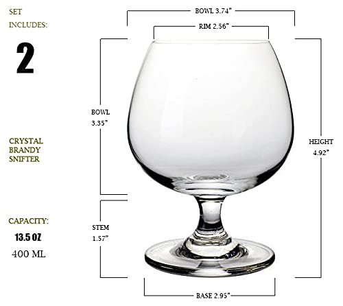 BothEarn Brandy Snifters Set of 2-13.5 Ounce (400 ml) Small Crystal Cognac Glasses - Good for Whiskey Bourbon Beer Milk Drink in Home Party Wedding Anniversary, BE031