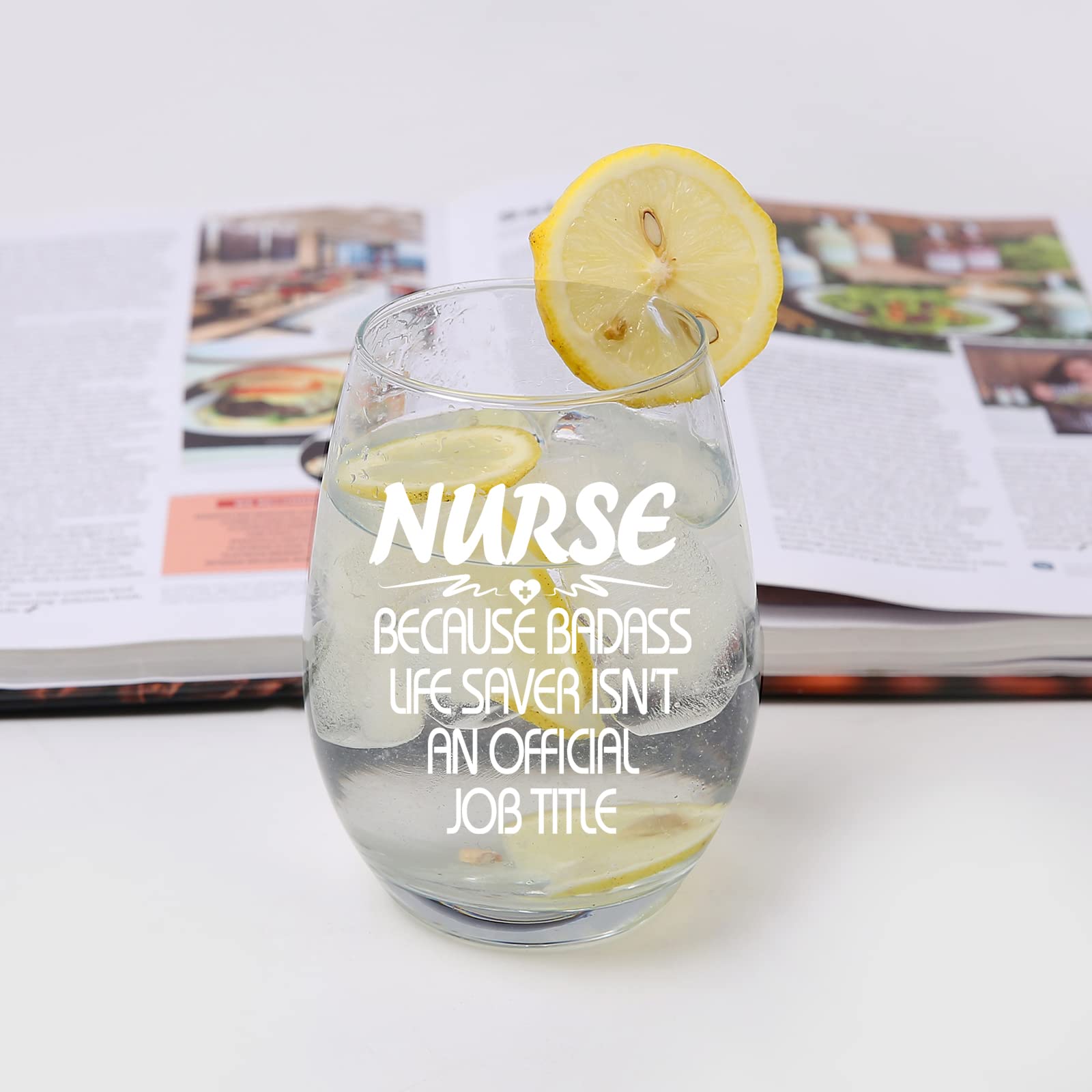 Nurse Gifts Stemless Wine Glass, Nurse Because Badass Life Saver Isn't An Official Job Title Wine Glass, Christmas Gift Nurse Week Appreciation Gift Nursing Graduation Gifts for Nurse, 15 Oz