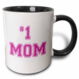 3drose mug_151622_4 #1 mom number one mom in hot pink large print text for worlds greatest and best mothers day two tone black mug, 11 oz, black/white