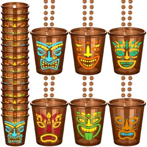 janmercy 12 pcs tiki shot glasses on beaded necklace hawaiian plastic shot glass necklaces brown funny tiki shot necklace cups for summer hawaiian adult teen bachelorette birthday party favor, 6 style