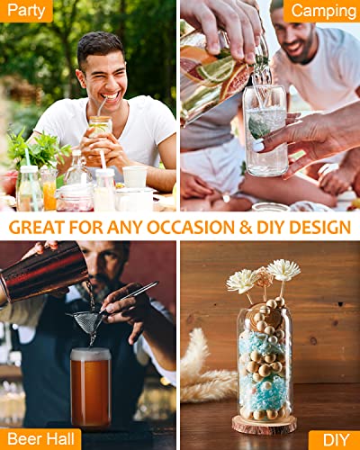 YSJILIDE Glass Cups with Bamboo Lids and Glass Straws 4 Set, 16oz Can Shaped Drinking Glass Cups, Iced Coffee Cup, beer glasses Ideal for cocktails, whisky, juice, DIY, Gifts - 2 Cleaning Brushes