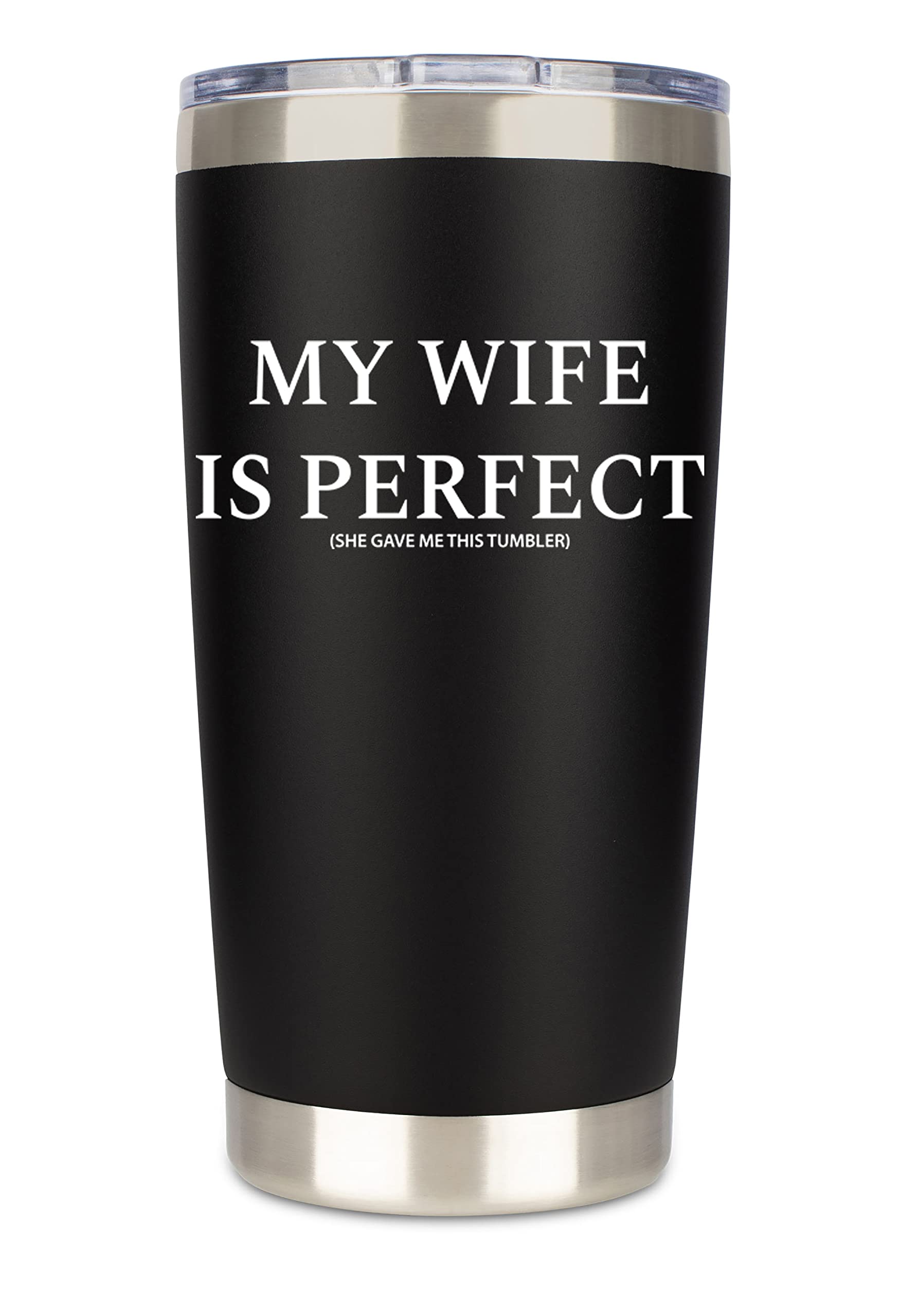 JENVIO Husband Gifts from Wife | My Wife is Perfect | Stainless Steel Travel Tumbler with 2 Lids 2 Straws Gift Box and Card | Funny Cup Happy For Mens From Anniversary Stuff Valentine's Day Gift