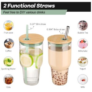 kytffu Tumbler with Lid and Straw, 24 oz Glass Tumbler Fits Cup Holder, Smoothie Cup Iced Coffee Tumbler for Bubble Tea, Water, Juice, With Silicone Sleeve Straw Cleaning Brush, Olive