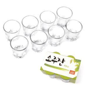 korean soju shot glasses set, also for whiskey,tequila,and liquor, dishwasher safe clarity glassware, 1.7 oz (8pcs)