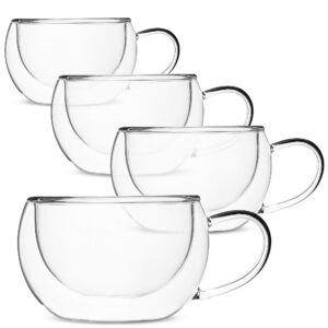 btat- insulated coffee cups, set of 4 (9 oz, 270 ml), double wall glass tea cups, glass cups, glass mug, glass coffee cups, latte cups, latte mug, clear mugs, glass cappuccino cups