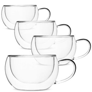 BTaT- Insulated Coffee Cups, Set of 4 (9 oz, 270 ml), Double Wall Glass Tea Cups, Glass Cups, Glass Mug, Glass Coffee Cups, Latte Cups, Latte Mug, Clear Mugs, Glass Cappuccino Cups