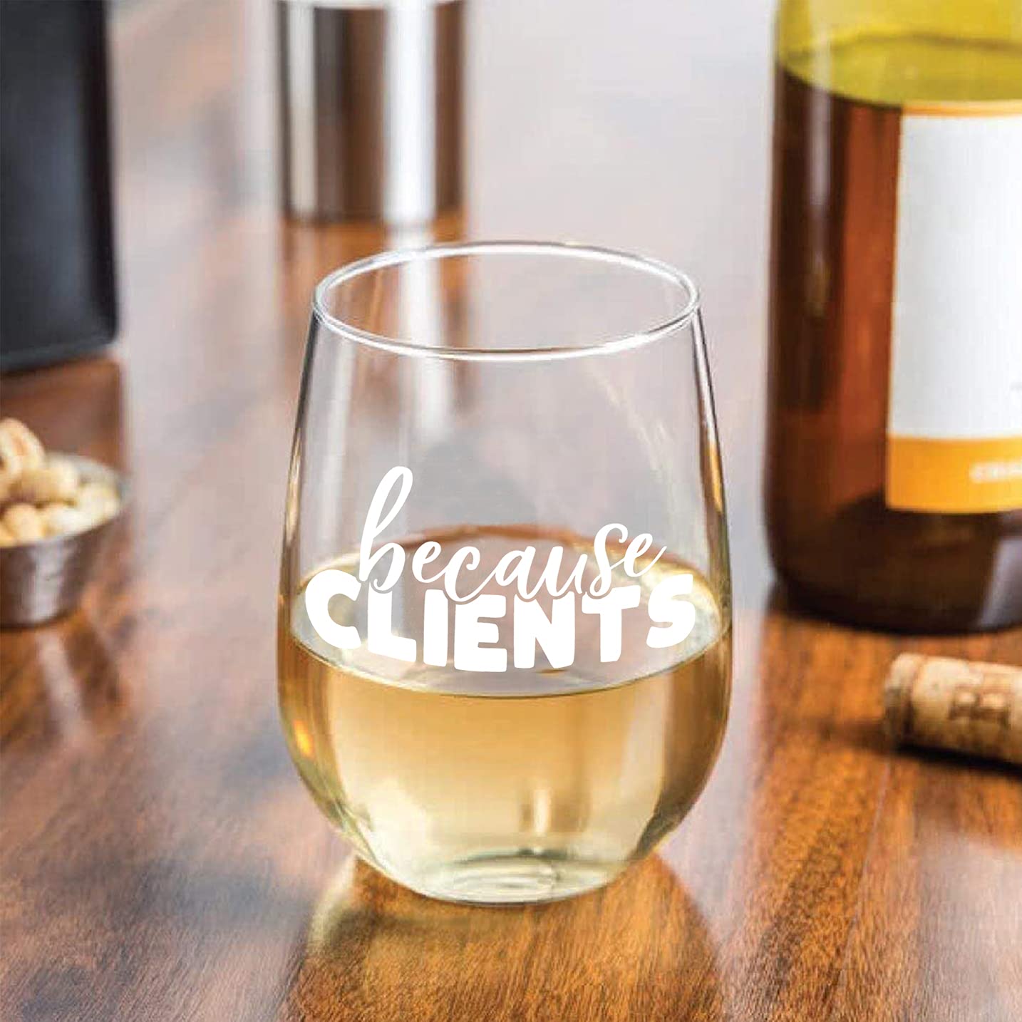 Vine Country Because Clients Funny Wine Glass Gift for Hair Stylists, Lawyers, Realtors, Hairdressers - 20oz