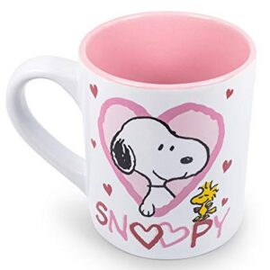 Silver Buffalo Peanuts Snoopy Woodstock Hearts Ceramic Mug, 14-Ounce