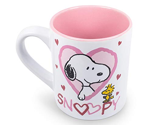Silver Buffalo Peanuts Snoopy Woodstock Hearts Ceramic Mug, 14-Ounce