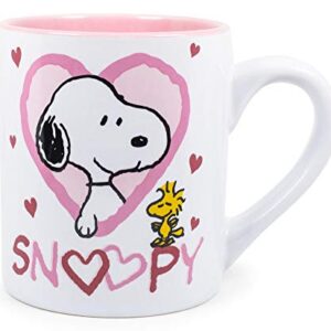 Silver Buffalo Peanuts Snoopy Woodstock Hearts Ceramic Mug, 14-Ounce