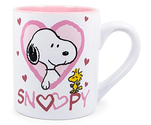 Silver Buffalo Peanuts Snoopy Woodstock Hearts Ceramic Mug, 14-Ounce