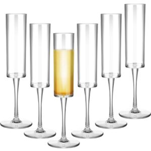 lauwell set of 6 plastic acrylic crystal champagne glasses flutes hand blown champagne goblets classic wine stemware for wedding party anniversary christmas toasting, 6 oz