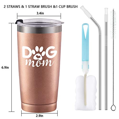 GINGPROUS Dog Mom Travel Tumbler Dog Lover Gifts for Women, Funny Travel Tumbler Gifts for Mother's Day Dog Mom Dog Lover Daughter Wife Friend, 20 Oz Insulated Travel Tumbler, Rose Gold