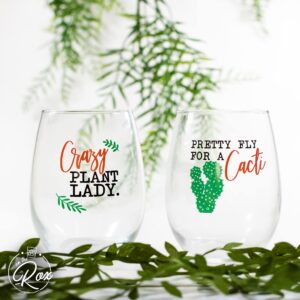 Succulent Plant Cactus Wine Gifts for Women- Set of 4 Funny Wine Glasses 15oz - Plant Lover Gift Mug - What the Fucculent- Crazy Plant Lady Glass Tumbler - Stemless Glasses Housewarming Gift