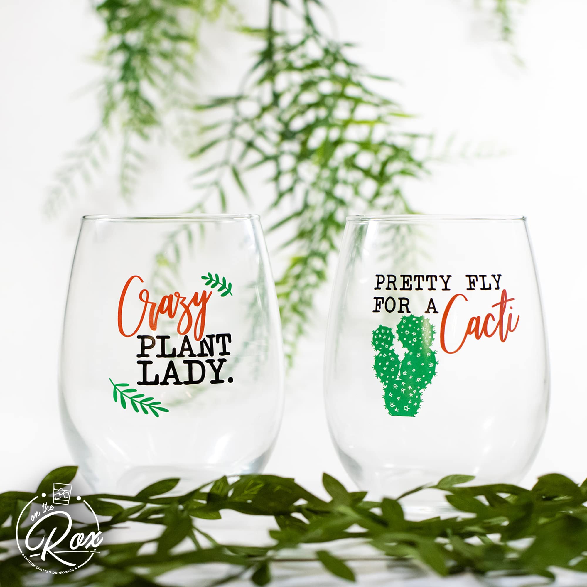 Succulent Plant Cactus Wine Gifts for Women- Set of 4 Funny Wine Glasses 15oz - Plant Lover Gift Mug - What the Fucculent- Crazy Plant Lady Glass Tumbler - Stemless Glasses Housewarming Gift