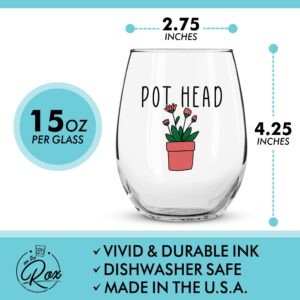 Succulent Plant Cactus Wine Gifts for Women- Set of 4 Funny Wine Glasses 15oz - Plant Lover Gift Mug - What the Fucculent- Crazy Plant Lady Glass Tumbler - Stemless Glasses Housewarming Gift