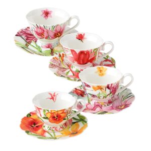 pulchritudie eileen's reserve teacup and saucer set fine china tea party gift, set of four…