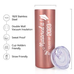 Lifecapido Graduation Gifts, Mastered It Class of 2023 Skinny Tumbler with Lid and Straw, Graduation 20oz Stainless Steel Tumbler for High School College Graduates, Masters Graduates, Rose Gold