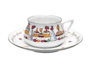 lomonosov porcelain bone china cup and saucer bilibina easter cake & eggs 6 fl.oz/180ml