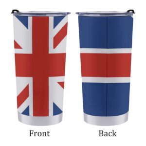 Union Jack UK Flag Travel Coffee Mug with Lid Stainless Steel Car Tumbler Vacuum Insulated Cup Double Wall 20 Oz