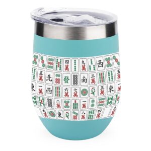 chinese mahjong wine tumbler with sliding lid stemless stainless steel insulated cup outdoor camping mug green-style1