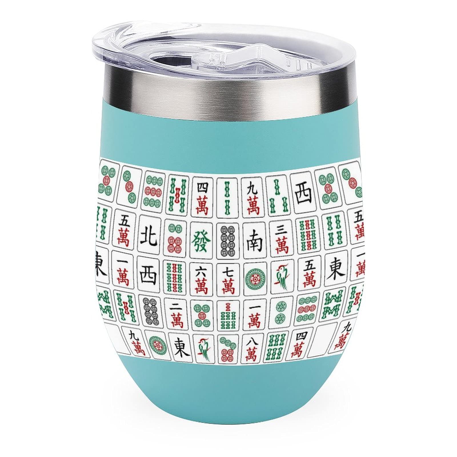 Chinese Mahjong Wine Tumbler with Sliding Lid Stemless Stainless Steel Insulated Cup Outdoor Camping Mug green-style1