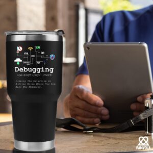 Panvola Debugging Definition Computer Programmer Gifts Student Teacher Coder Boyfriend Girlfriend IT Vacuum Insulated Tumbler Tech Support Travel Mug Stainless Steel With Straw Removable Lid (30 oz)