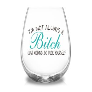 I'm Not Always, Just Kidding Funny Stemless Wine Glass Gifts for Women, Gag Christmas Birthday Gifts Ideas for Girlfriends, Women, Sister, Friends, BBF, Coworkers, Unique Friendship Wine Glass, 17oz