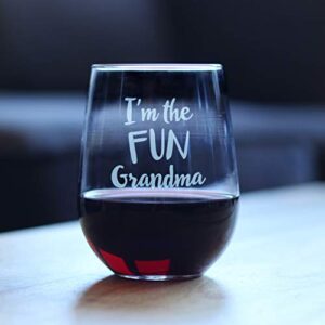 Fun Grandma – Cute Funny Stemless Wine Glass, Large 17 Ounce Size, Etched Sayings, Gift Box